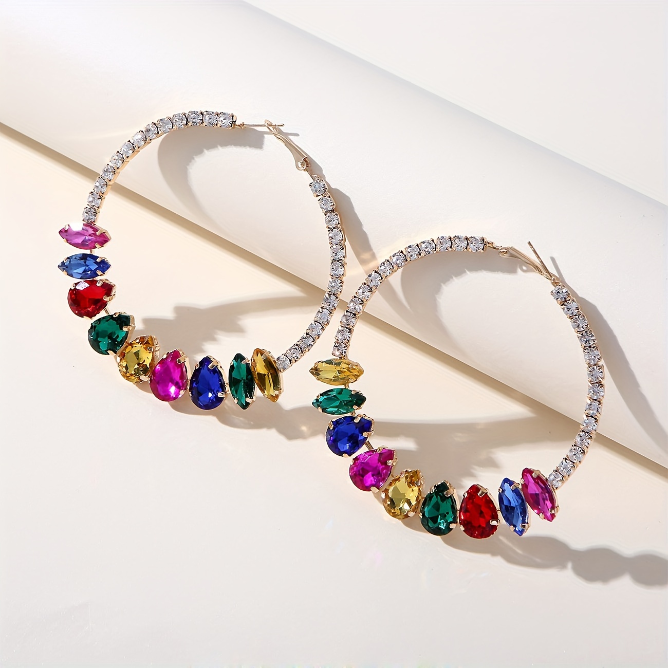 1 pair     hoop earrings   rhinestone embellished round   vintage elegant bohemian   ear jewelry for women 2