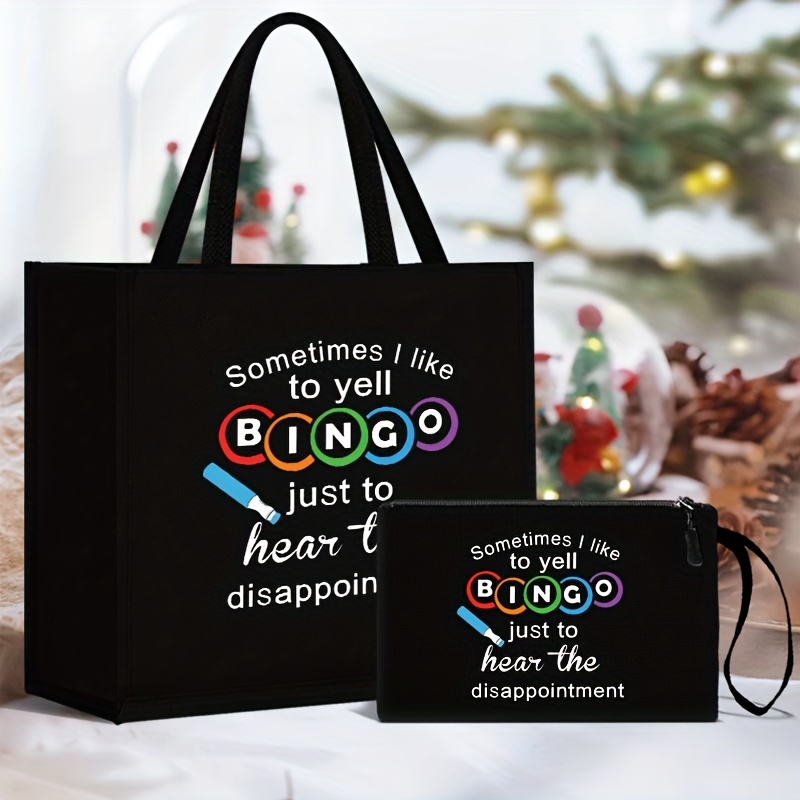 

Chic 'sometimes I Like To Shout Bingo' Print Tote Bag Set - Spacious Shoulder Bag With Matching Makeup Pouch, Perfect Gift For Sisters, Colleagues & Friends - Ideal For Work, Shopping & Travel