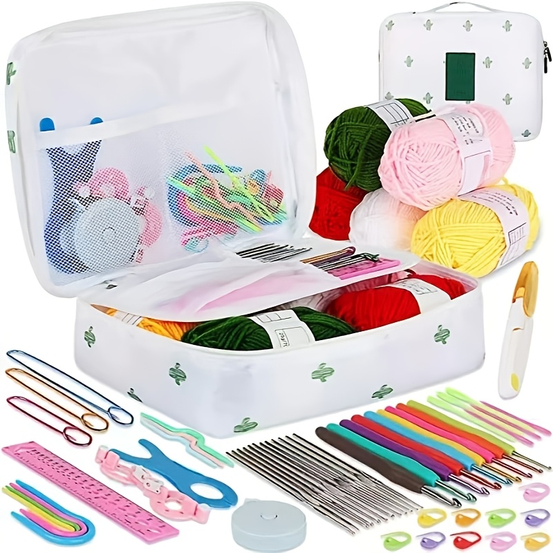 

Diy 58pcs Crochet Kit Wool Crochet Set Beginner Knitting Tool Set Portable Travel Crochet Bag Material Package For Knitting