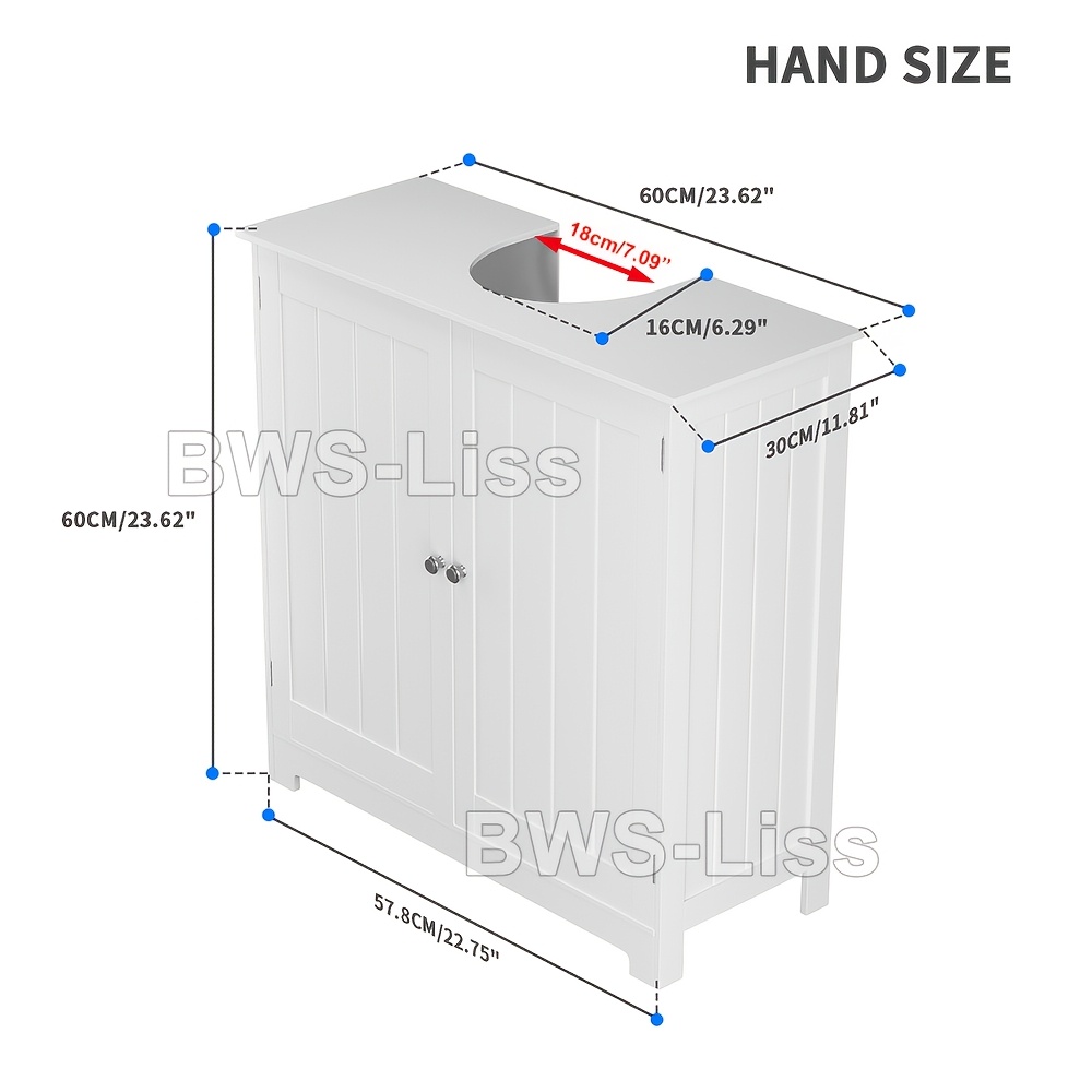 Free-standing Bathroom Cabinet For Under The Sink, Featuring A Tall Design With , -standing Storage Unit For The Basin, And An Adjustable Shelf Compartment