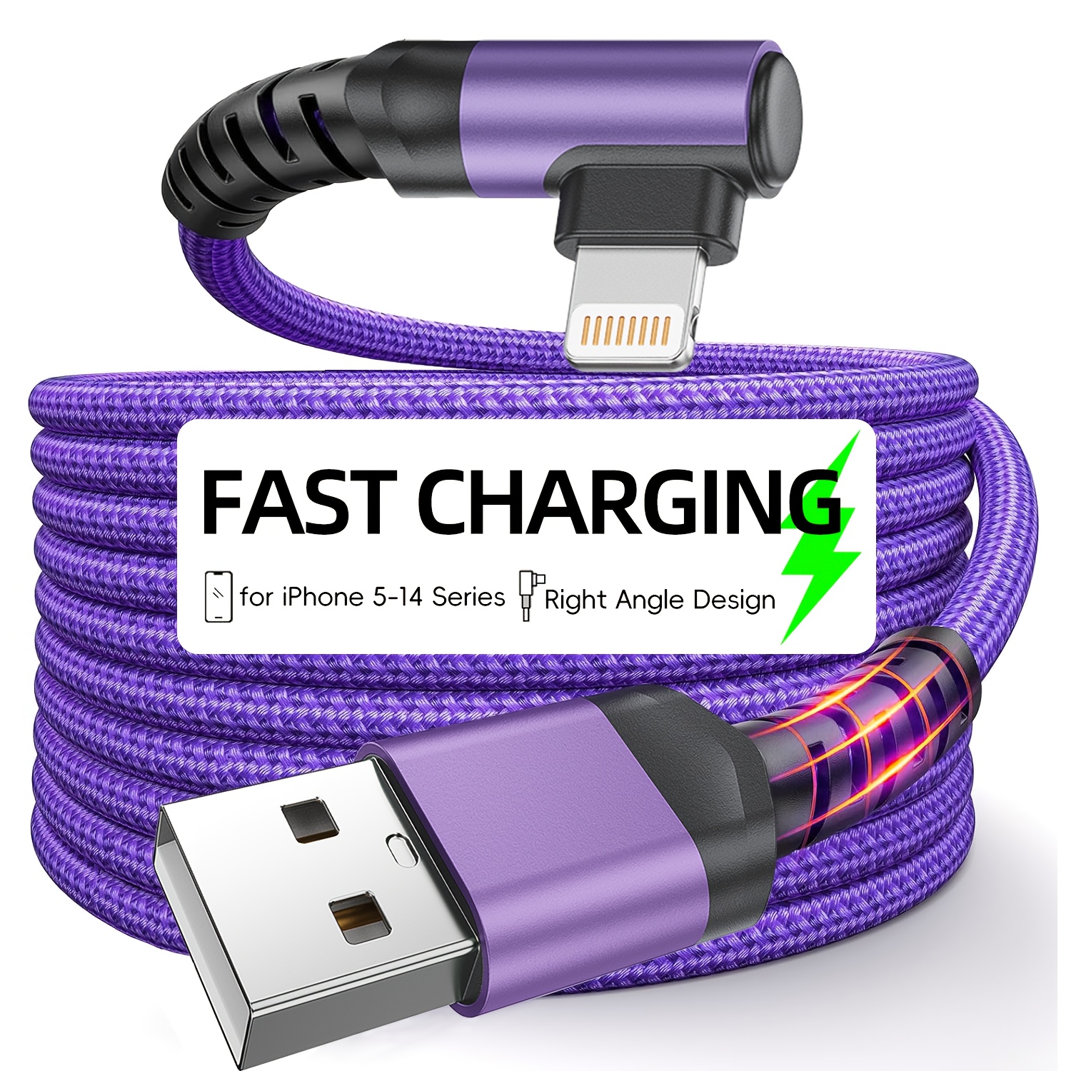 BINBOOM Rätvinklig Snabbladdningskabel för iPhone 14/13/12/11 Pro Max/XS/XR/8/7 Plus & för iPad - 90° Nylonflätad USB-C till Lightning-kabel, 10-20W Höghastighetsladdning, Hållbar & Flexibel Design, Kompatibel med iPhone 14/13/12/11 Pro Max/XS/X