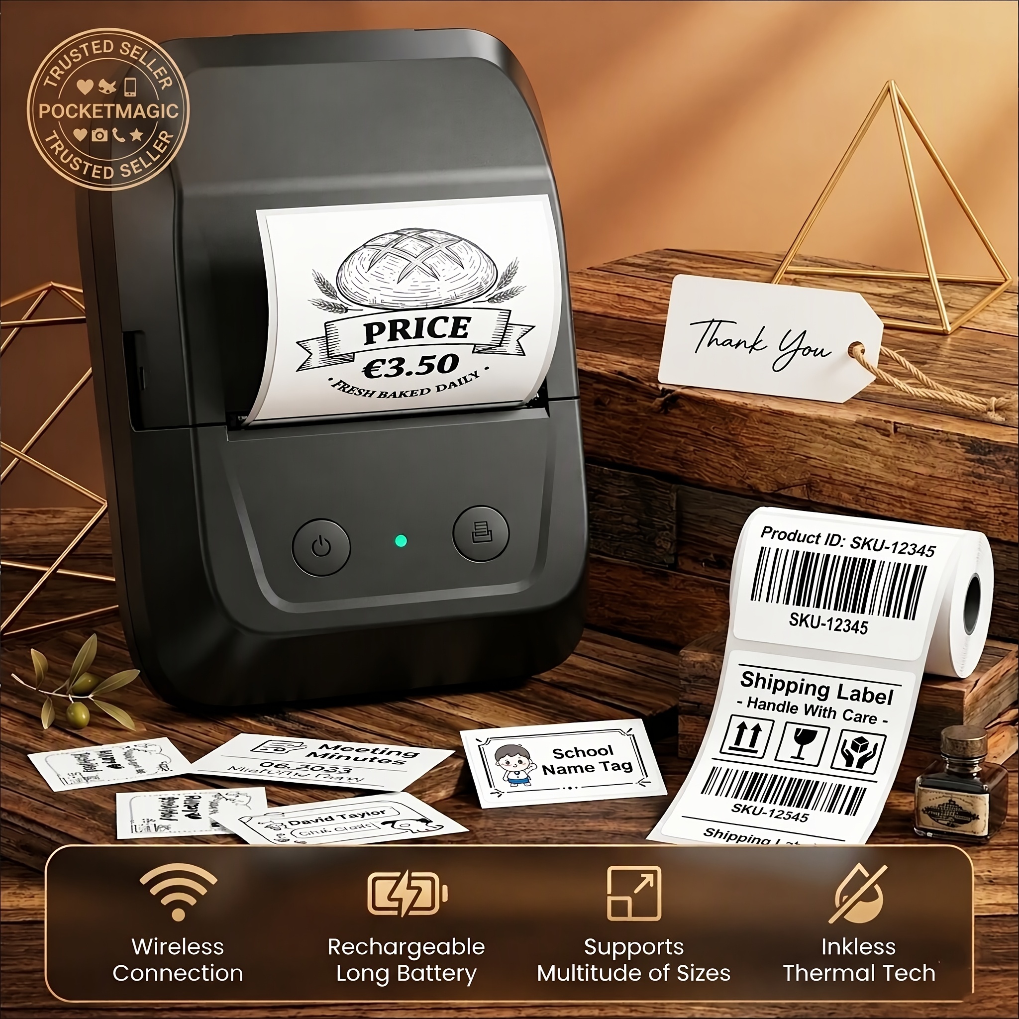 Image of Portable Thermal Label Maker 20-50mm Width Labels, Connection Via Smartphone App With 3000+ Templates, Versatile Label Printer For Retail Price, Date, Baking, Home Organization & Small Business