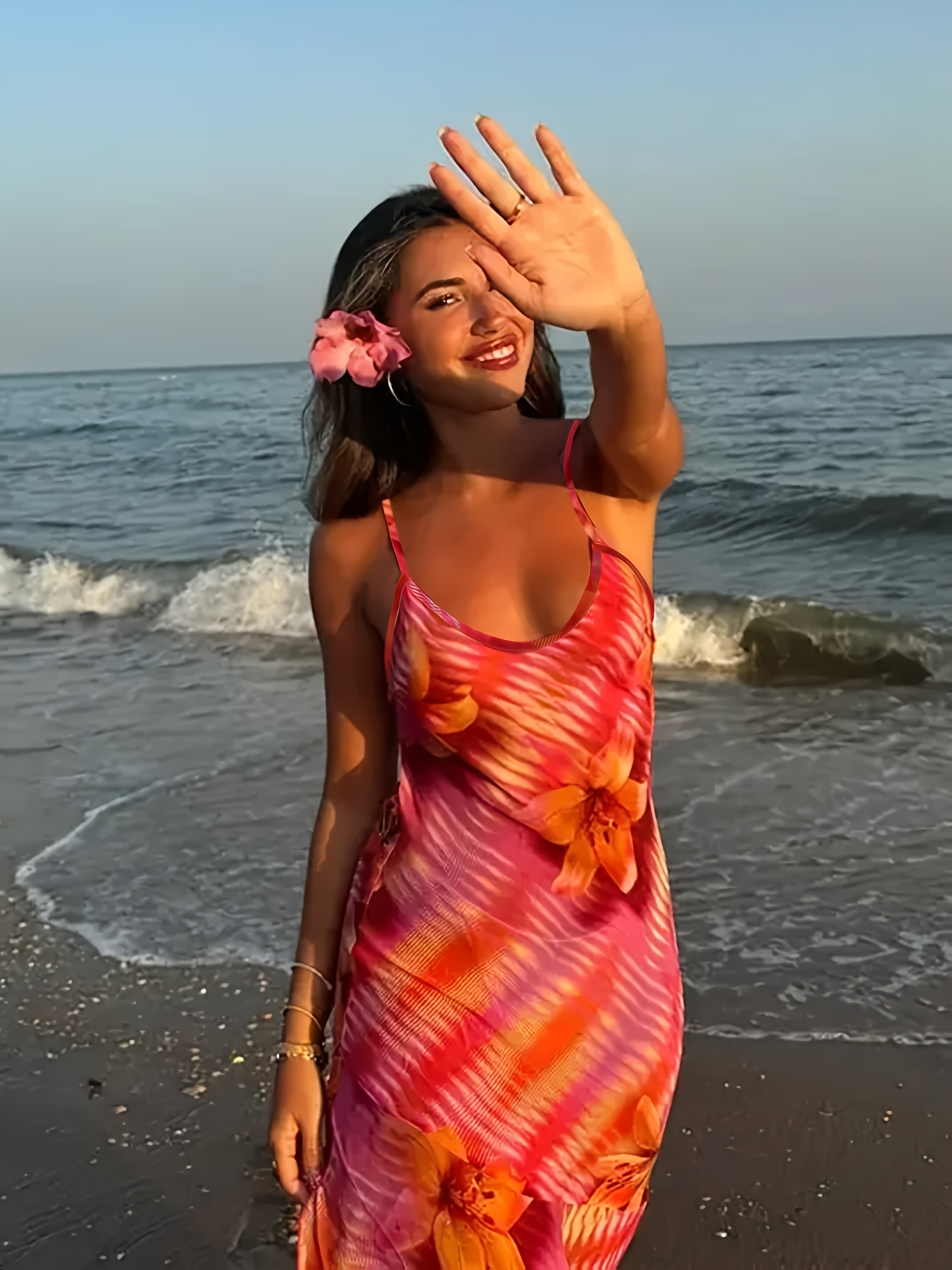 vestido largo elegante estampado floral mujer tirantes Temu El