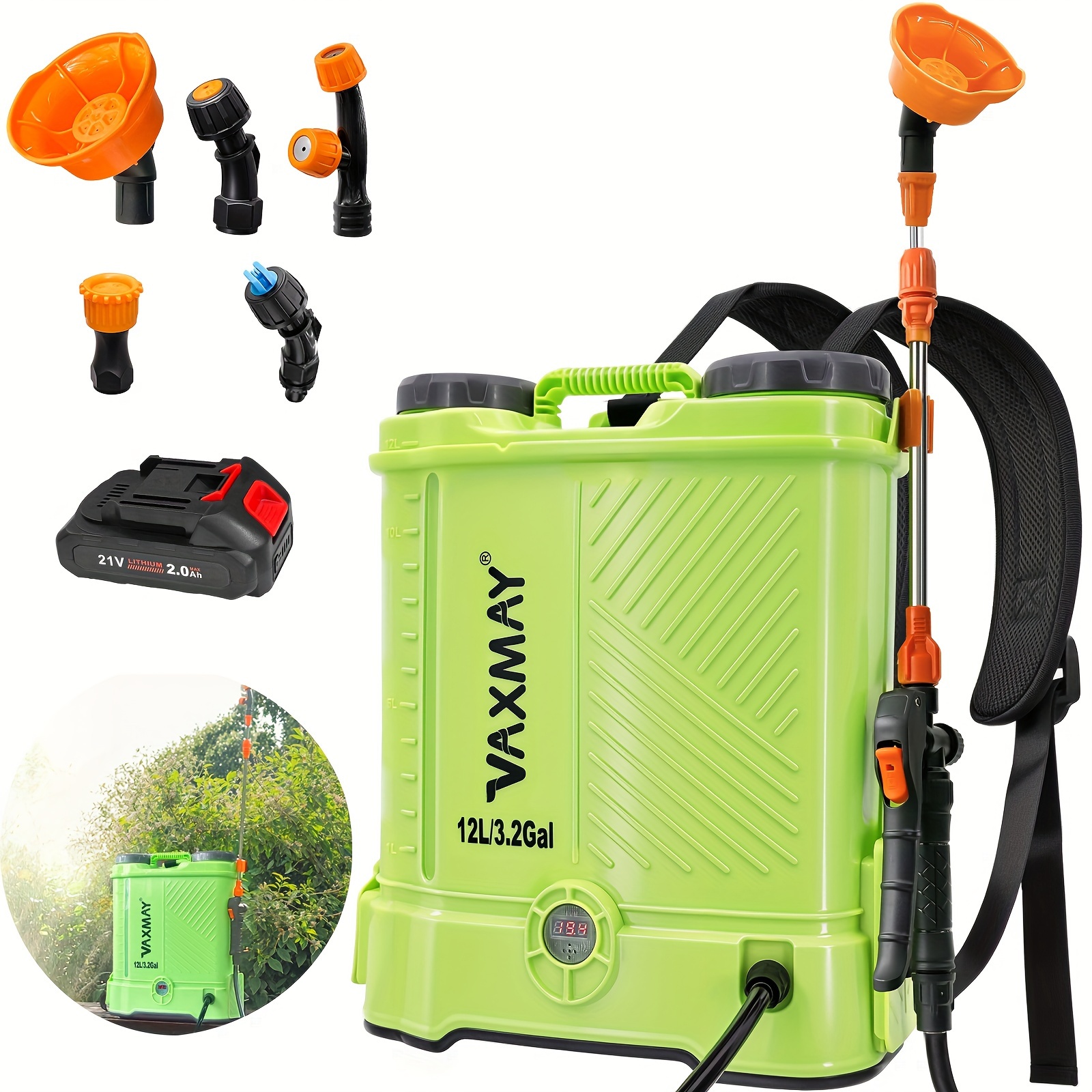 

12l Backpack Sprayer, Electric Garden Pump Sprayer With 2.0ah 21v Lithium Battery For Long Time Spray, 5 Nozzles, For , Spraying Or Herbicides, Cleaning Your Car, Pet Bathing, Yard Sprinklers