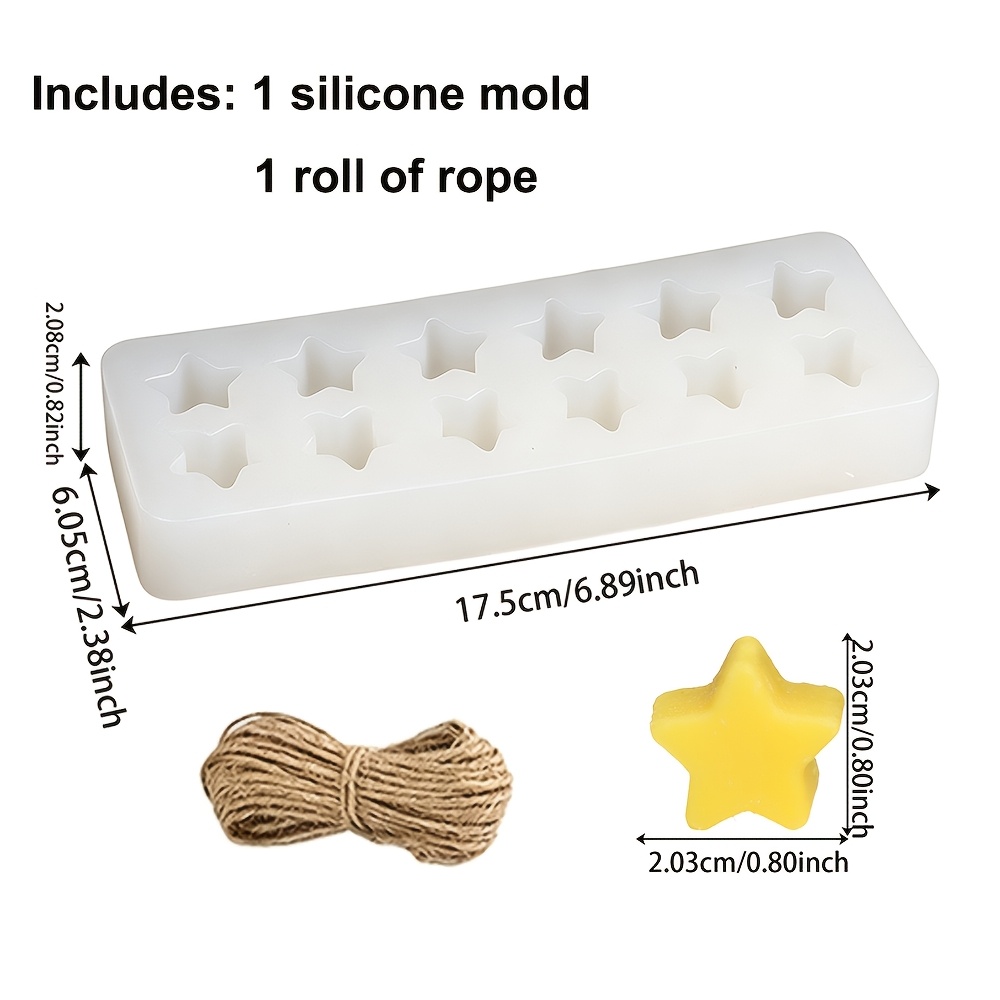 TEMU Star Cluster Soap Silicone Mold Set (includes 1 Mold + 1 Roll Of Rope), Five-pointed Melt Mold For Scented Candle, , Resin Casting, Diy Craft