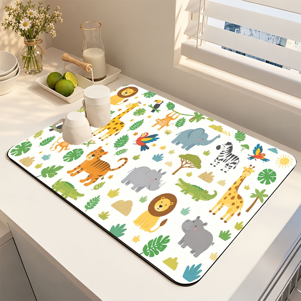 cartoon tropical animal print coffee mat drying mat drainage mat pet mat multi purpose placemat kitchen countertop decoration hand pour over coffee operation table bar decoration one item multi use silent   furniture protection