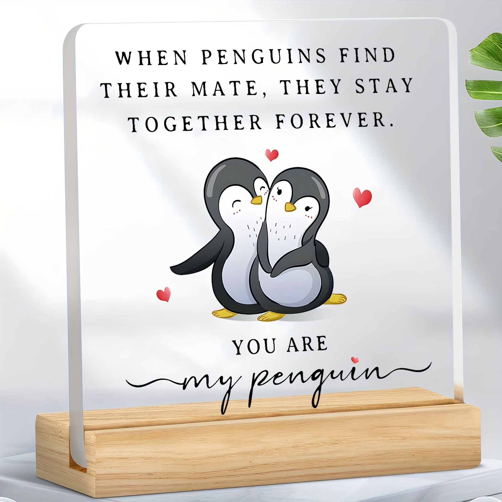 TEMU [2d Flat] 1pc, When Penguins Find A Mate, Stay Forever, Multi-functional Acrylic Decorative Sign, Used For Home Decoration, Bedroom Living Room