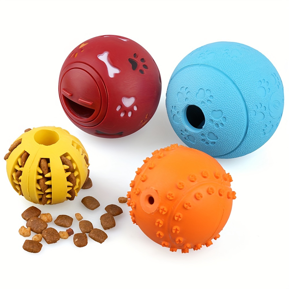 

Dog Treat Ball, 4 Pack Interactive Food Dispensing Puppy Puzzle Toys, Non-toxic, Natural Rubber, For Tooth Cleaning, Iq Training, Chewing, Playing