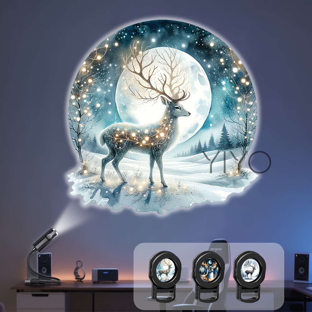 TEMU Christmas Elk Usb Power Supply Atmosphere Transformation Led Lamp, Christmas Party Scene Layout Projection Lamp, Multi-angle Home Decoration