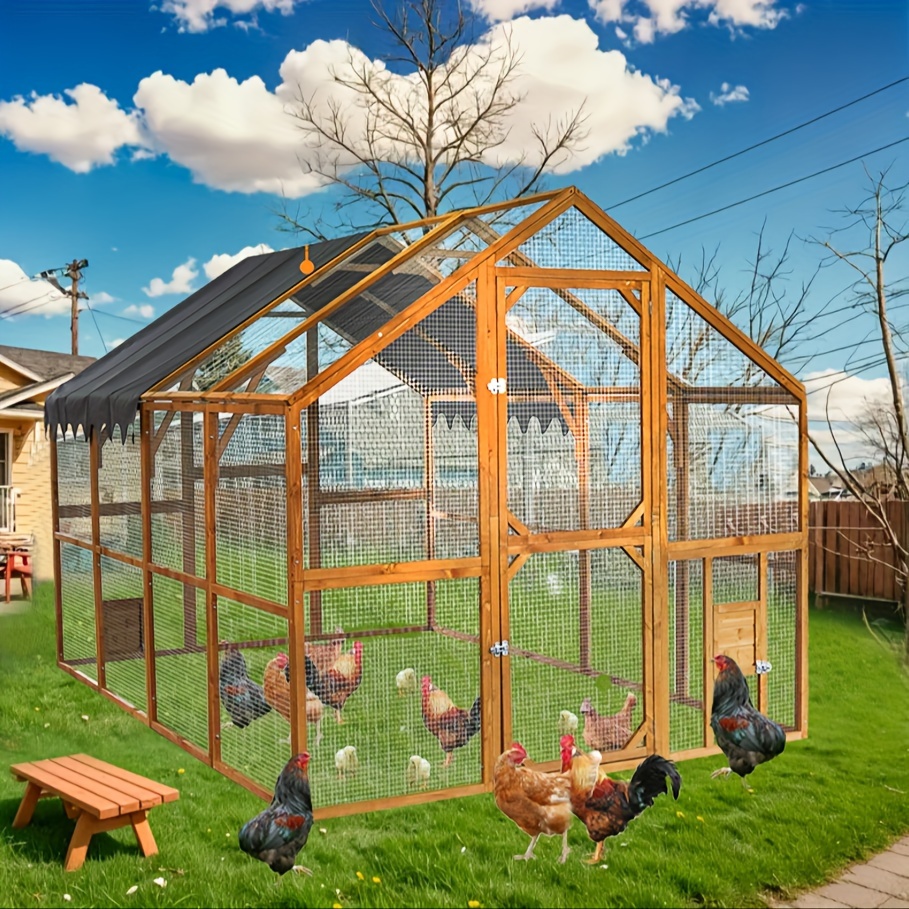 

9.3ftsolid Wood Chicken Coop, , Coop, Automatic Chicken Coop Door, Large Deluxe Solid Wood Hen Chicken Cage House Coop Huge, Chicken Coops For 10 Chickens, Clearance Chicken Coops