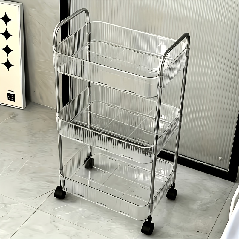 TEMU Étagère de rangement multifonctionnelle sur pied à 3 niveaux, robuste et esthétique, équipée de roulettes pivotantes pouvant être déplacées à
