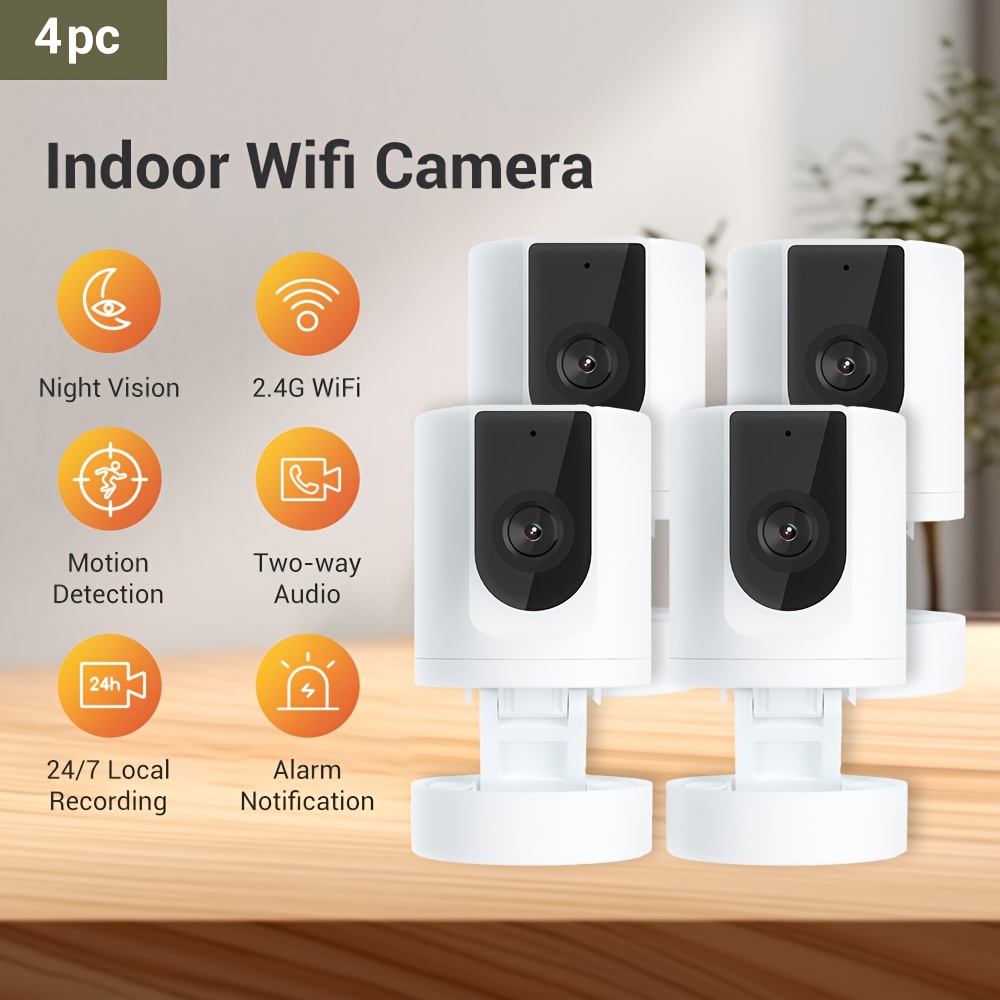 TEMU Set Of 4 1080p Night Vision Surveillance Cameras, 2.4ghz Wi-fi Home Security System, Alarm Notifications, Monitoring Camera, Motion Detection,