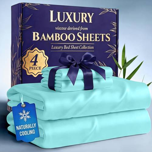 4pcs bamboo cooling bed sheets set soft lightweight and breathable for hot sleeper deep pocket 41cm fitted sheet flat sheet and 2 pillowcases best for bedroom kids room child