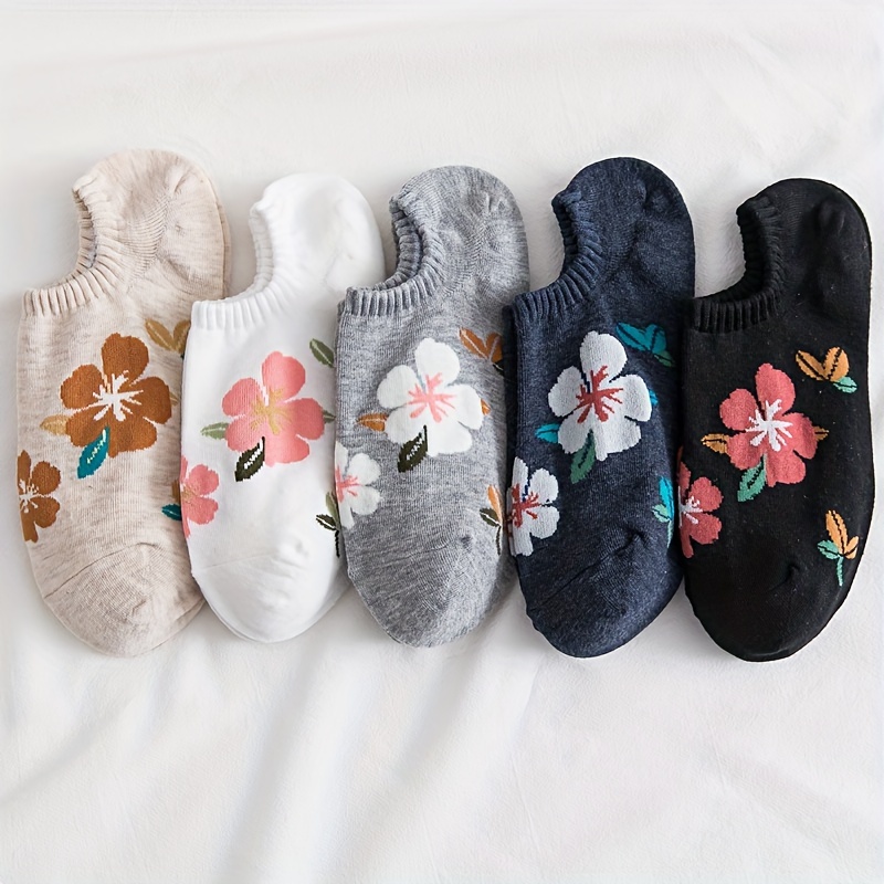 

5 Pairs 3d Textured Cute Floral Pattern Ankle Socks, Comfy & Breathable Short Socks, Women's Stockings & Hosiery