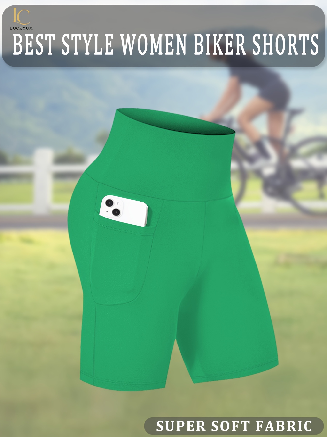 women's high waisted biker shorts pockets tummy control Temu New