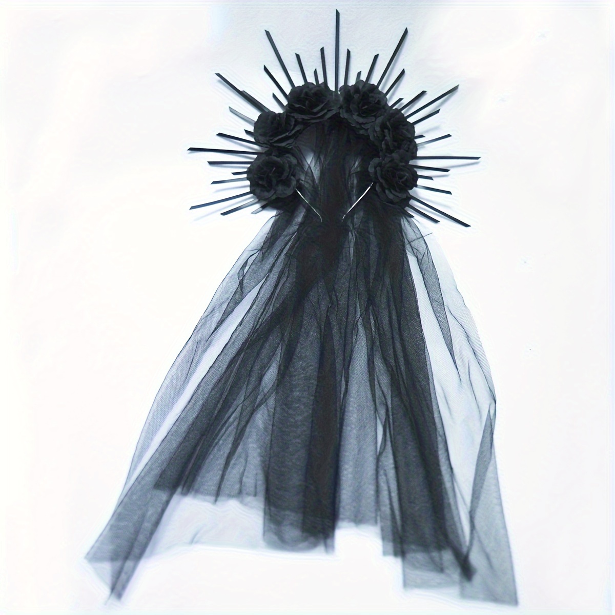 1pc Gothic Headband With Veil - Black Plastic Party Hair Accessory For Halloween, Cosplay, And Dark Theme Events, Gothic Accessory