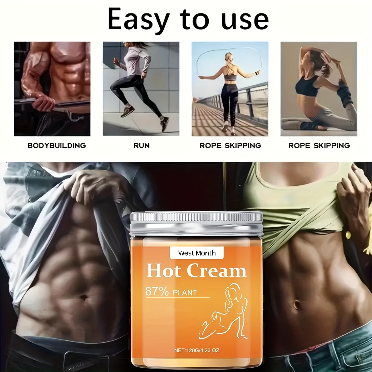 of hot cream designed for   men and women this lotion enhances exercise by promoting sweat it provides long lasting moisture and   the skin on   thighs and the abdomen making it suitable for   skin type Product details 6