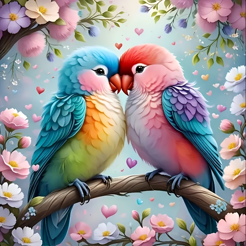 

1pc 5d Diamond Painting Kit, Round 11.8x11.8 Inch, Couple Parrots Design, Canvas Art, Diy Mosaic Craft, Animal Theme Wall Decor, Ideal Gift For Craft Lovers