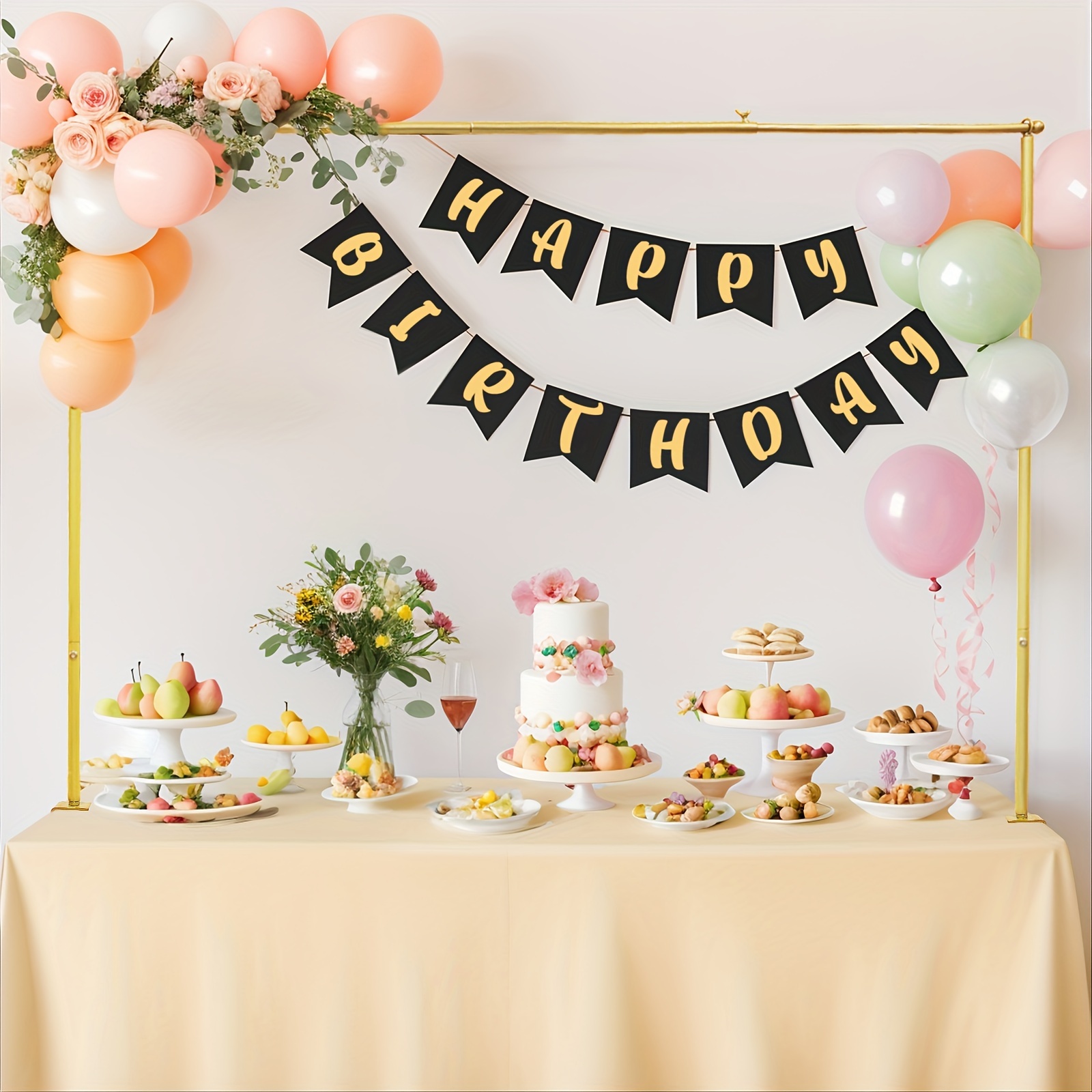 TEMU 6.8ft Adjustable Black Metal Table Arch Stand With Clamps - Sturdy Multi- For Weddings, Birthdays, Christmas, Easter, Thanksgiving, Halloween,