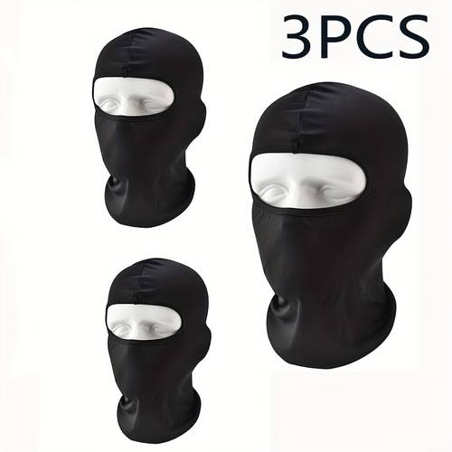 3pcs black face mask half face liner full coverage windproof breathable for skiing cycling motorcycling unisex hand washable polyester elastomer like texture no power required