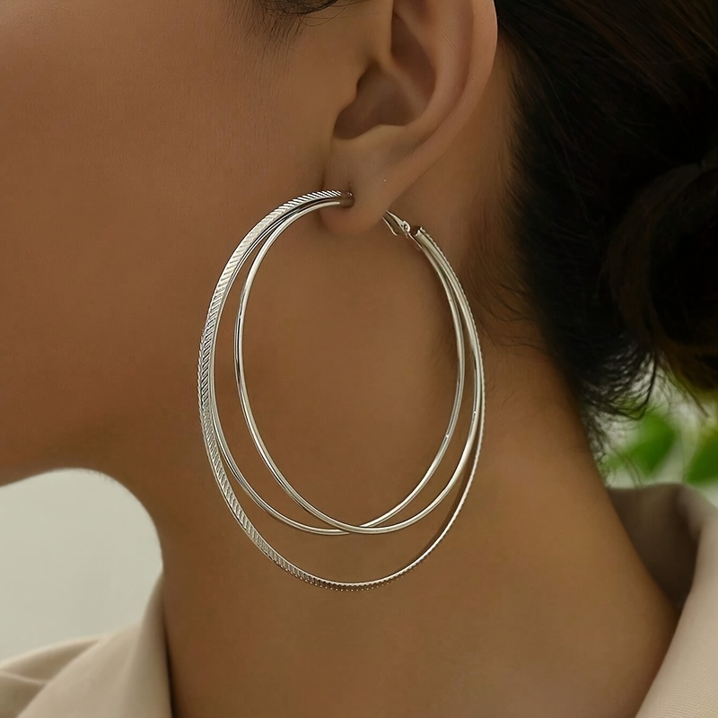 2pcs/set Of Retro Exaggerated Three-layer Large Circle Women's Earrings Suitable For Women's Prom Party Dinner Wear