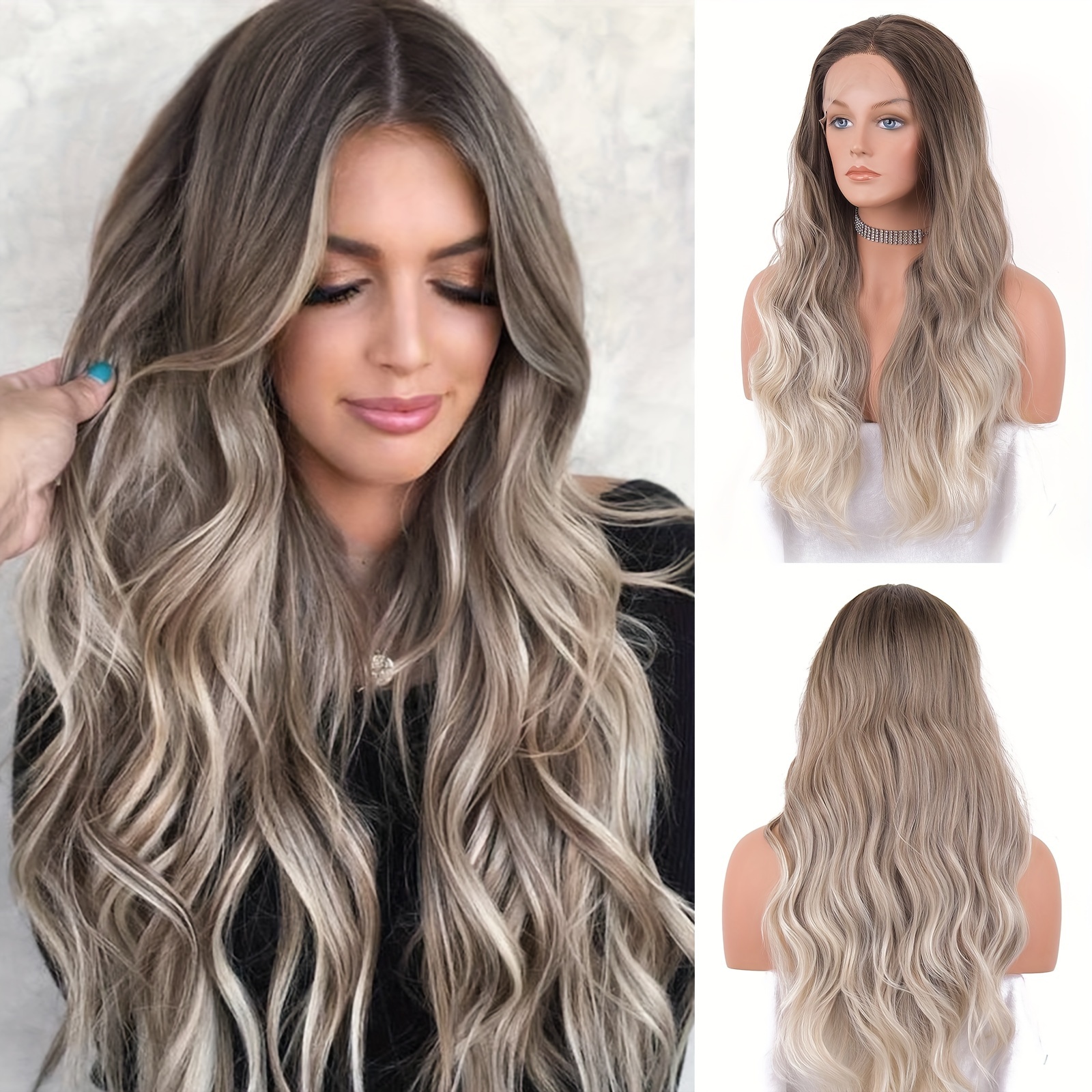 brown ombre ash blonde wig synthetic hair loose curly - Temu