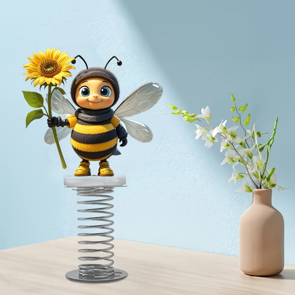 

1pc Hardworking Bee With Sunflower Acrylic Dashboard Ornament, 2d Spring-topped Desk And Bike Decor, Realistic Animal Figurine, With Ideal For Halloween, Christmas, Thanksgiving Gift