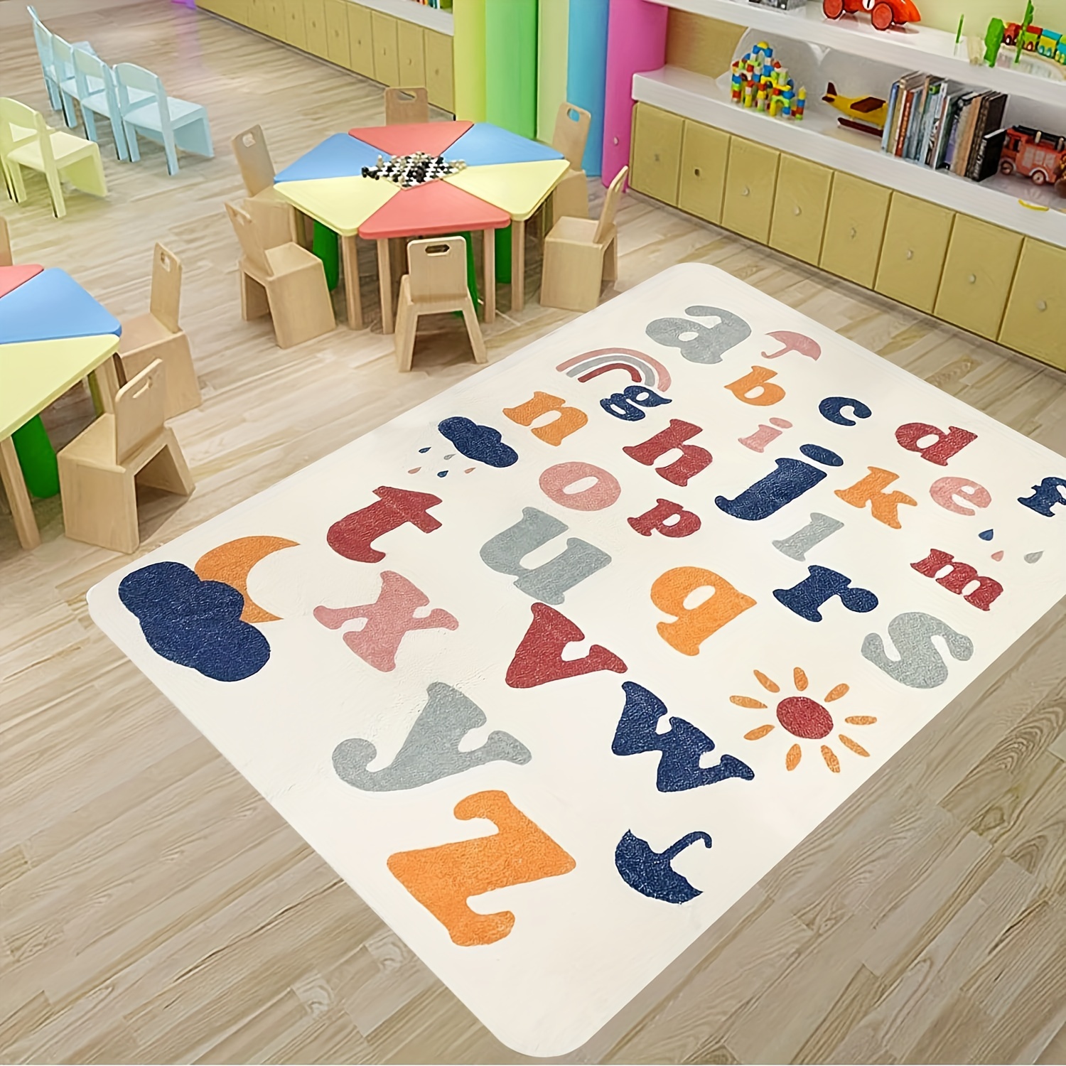 

1pc, Cartoon Alphabet Educational Indoor Mat, Flannel Area Rug, Non-slip Floor Carpet, Home Decor, Room Decor, Home Kitchen Items