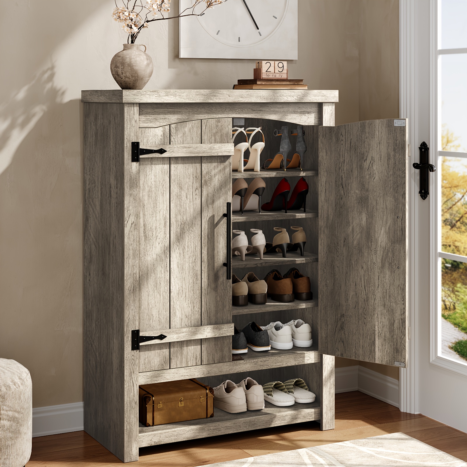 6-tier shoe cabinet with shutter doors, modern freestanding shoe