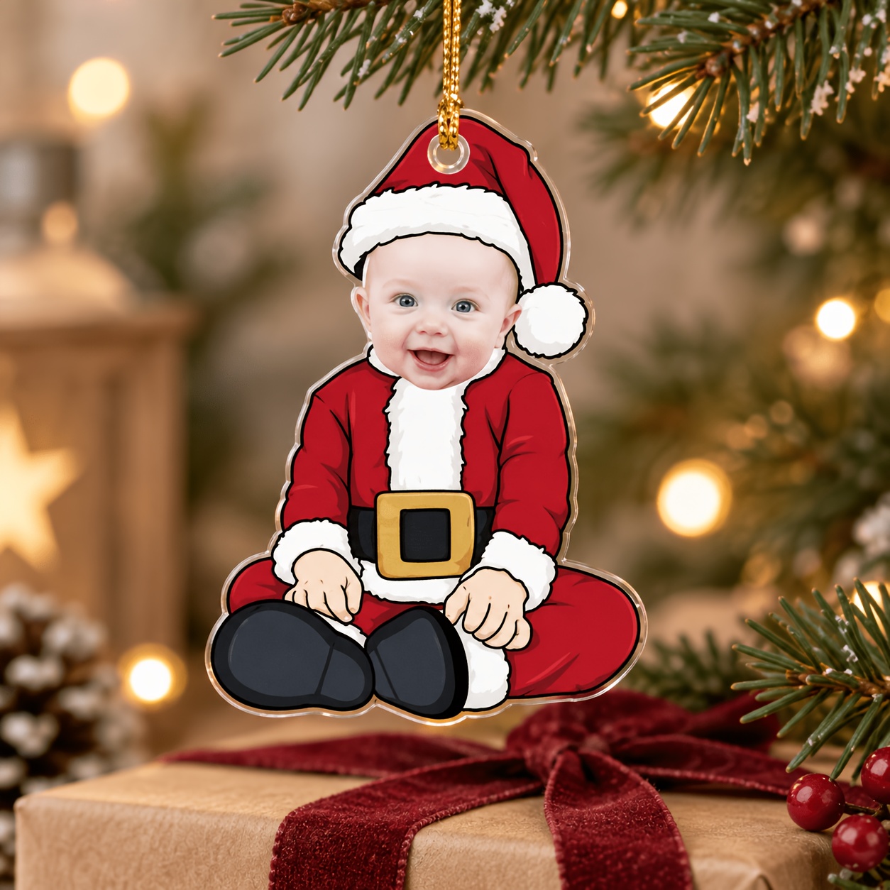 TEMU 1pc Personalized Baby Photo Christmas Decorations, Custom Acrylic Snowman Reindeer Santa Claus And Elf Ornaments, Christmas Tree Family Keepsake