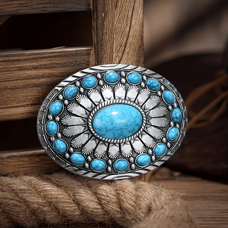 TEMU 1pc Oval Gemstone Buckle, Individual And Versatile Western Belt Buckle, Viking European Style Matches Any Belt, Gift