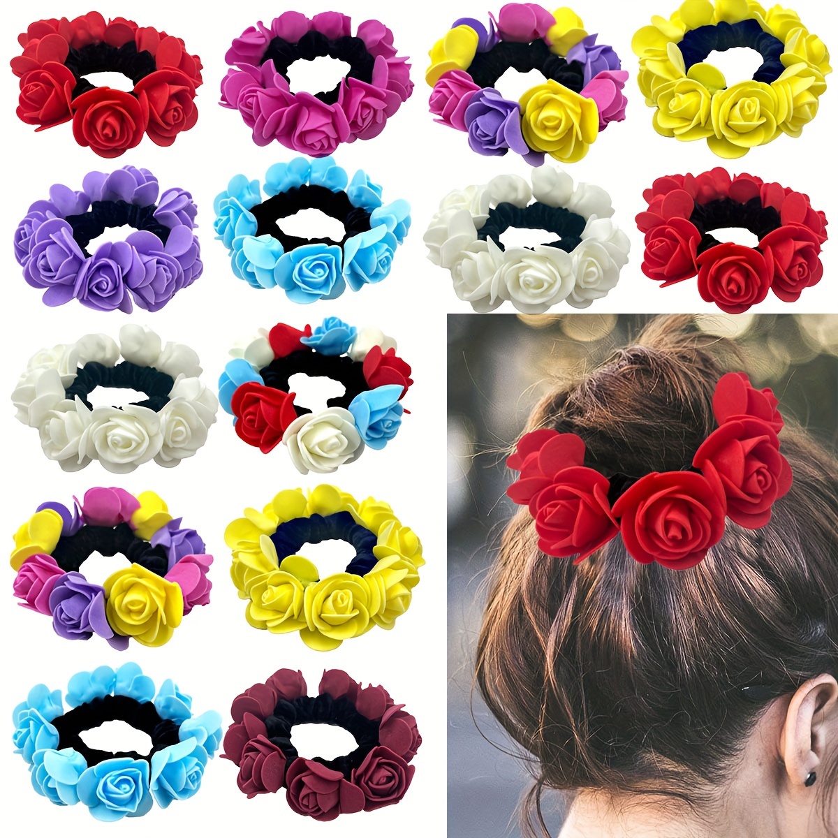 

Elegant Flower Decorative Hair Loop Elastic Non Slip Hair Tie Ponytail Holder For Women And Daily Use