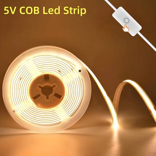 cob led strip light 320 leds per meter high brightness 5v usb interface pushable switch length 5 meters suitable for diy projects ideal for bedroom tv backlight kitchen and home decoration self tape