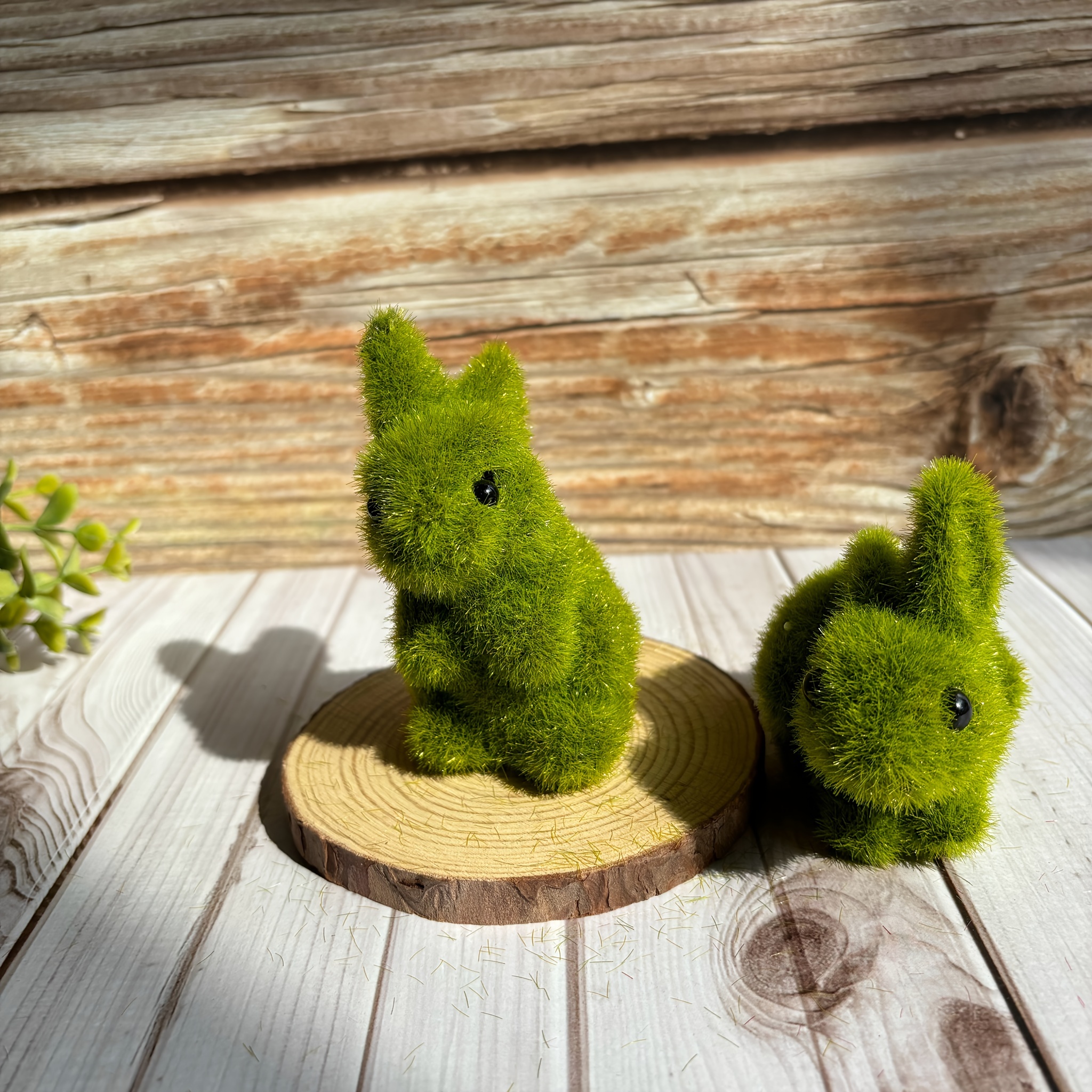 2pcs in a set 10cm 3 9 classic green moss bunny flocked rabbit statue figurine easter spring garden decoration easter bunny statue yard decor garden decor