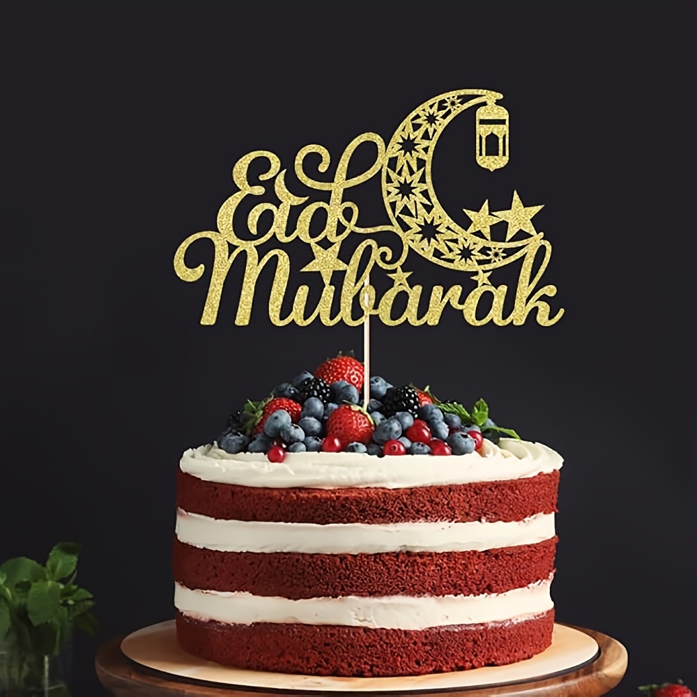 1pc Glitter Eid Cake Topper Glitter Eid Cake Topper Birthday Party Cake Decorations Supplies