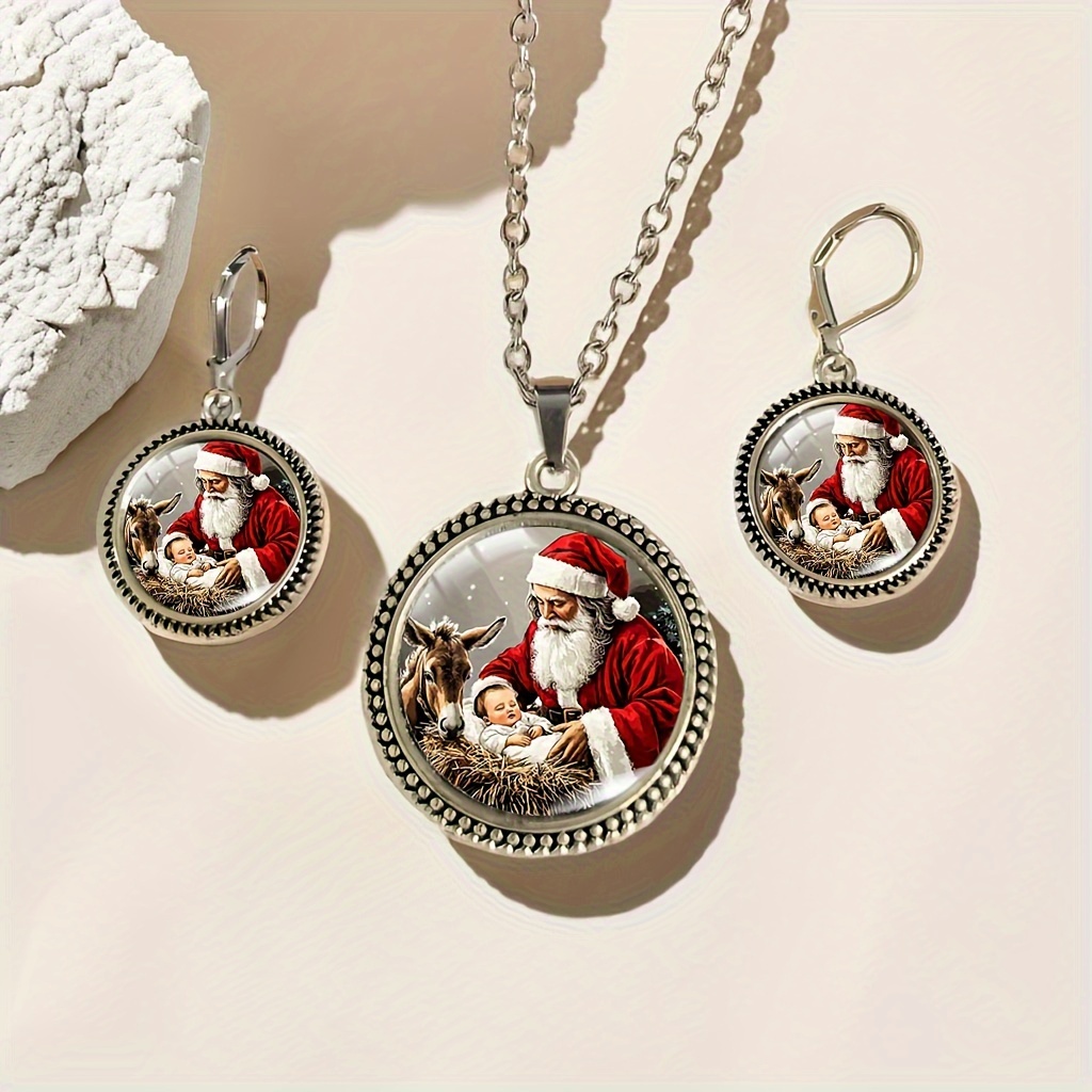 TEMU Ensemble de bijoux 3 pièces Père Noël , collier et boucles d'oreilles, accessoires élégants pour hommes, cadeaux de Noël
