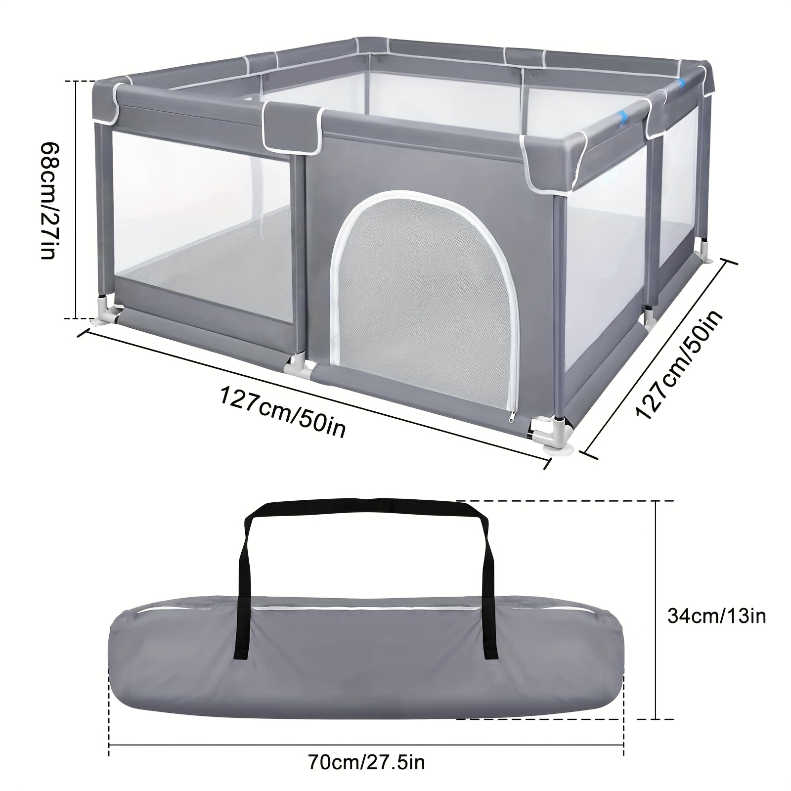 Image of Grey Playpen With Breathable Mesh, Baby Playpen With Crawling Door, Suitable For Indoor And Outdoor Use