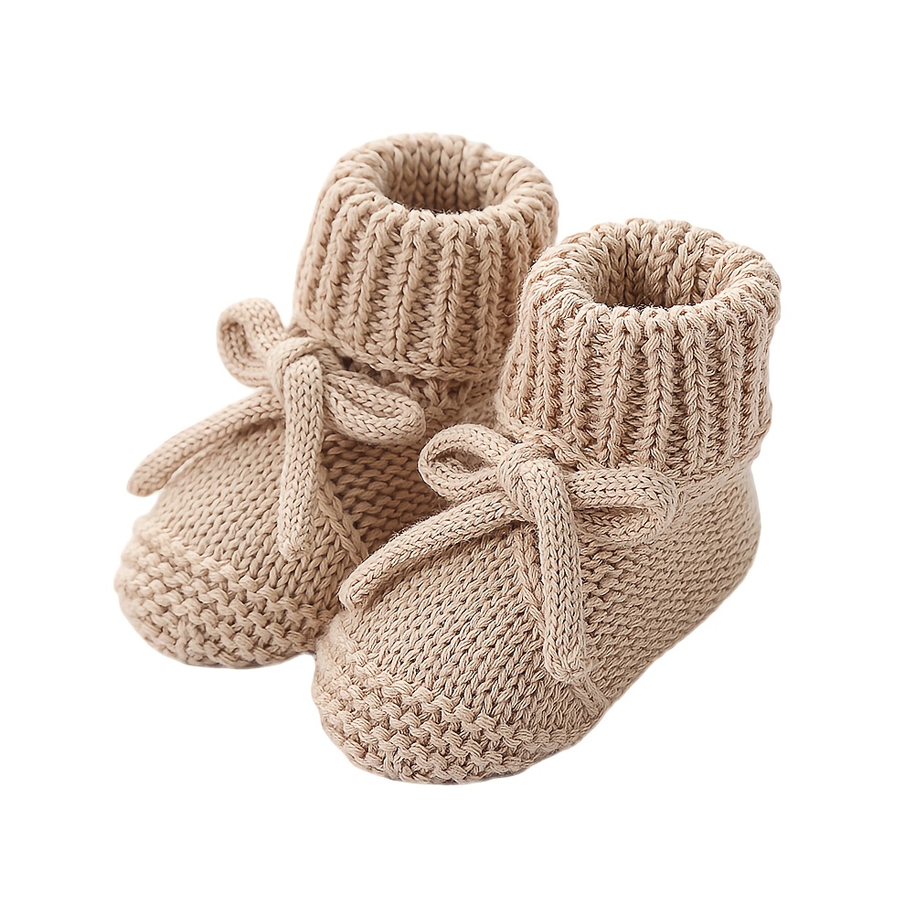 Image of 1pair Ins Knitted Hairbows Baby Socks Handmade Crochet Ankle Sock Infant Solid Fall Winter Footwear Stockings