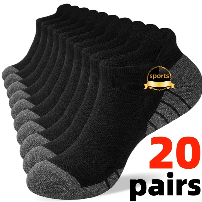 TEMU 168-needle Knitting Craft, 20 Pairs Mesh Elastic Waist Design Men's Sports Sweat-absorbent Breathable Socks, Suitable For , Comfortable And