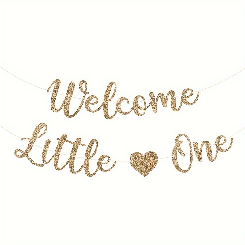 Image of A Little Banner, A Shimmering Golden Gender Reveal Party Banner, Neutral Decorations, And Party Bunting