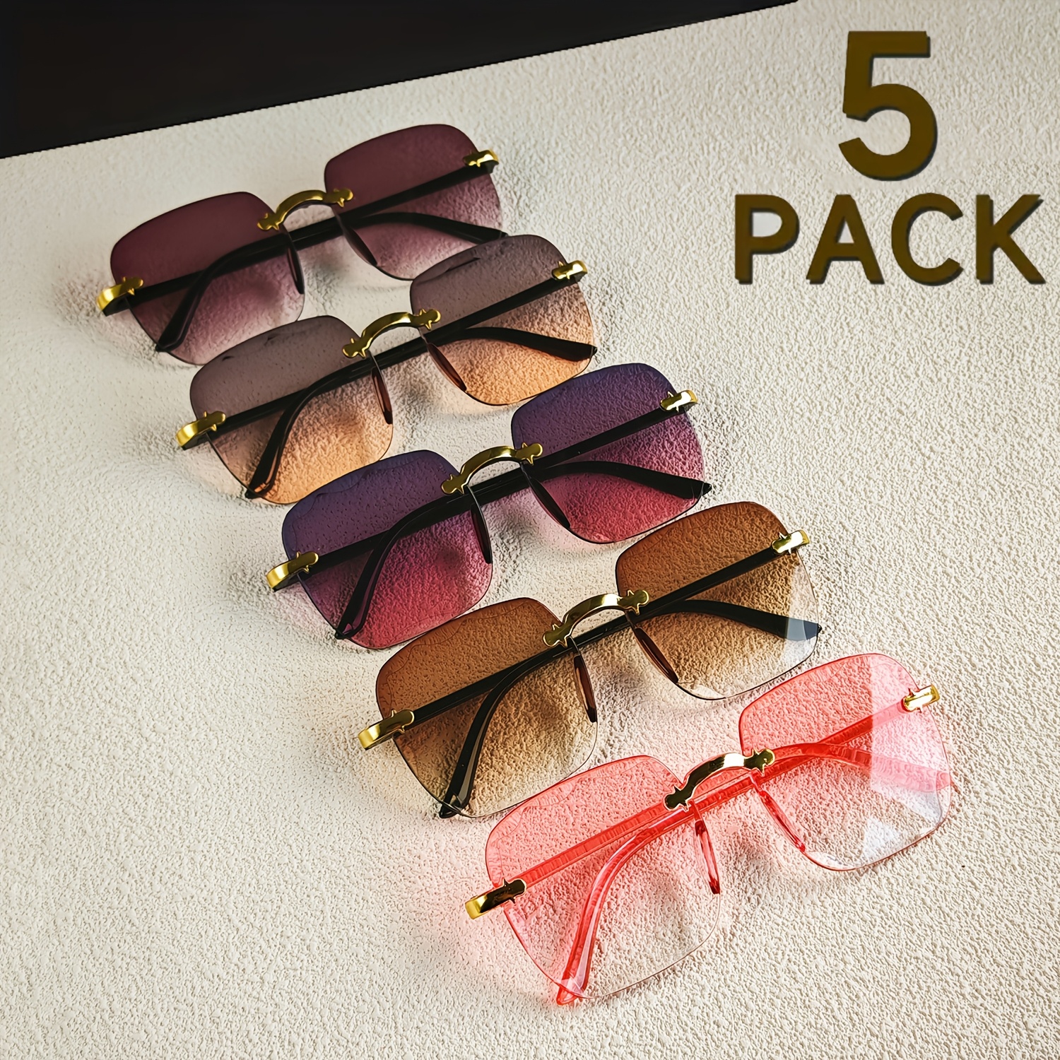 

5-pack 's Oversized Square Glasses - Trendy Cut- Gradient Lenses, Lightweight Plastic Frames For Beach & Travel, Vintage-inspired Hiking Shades