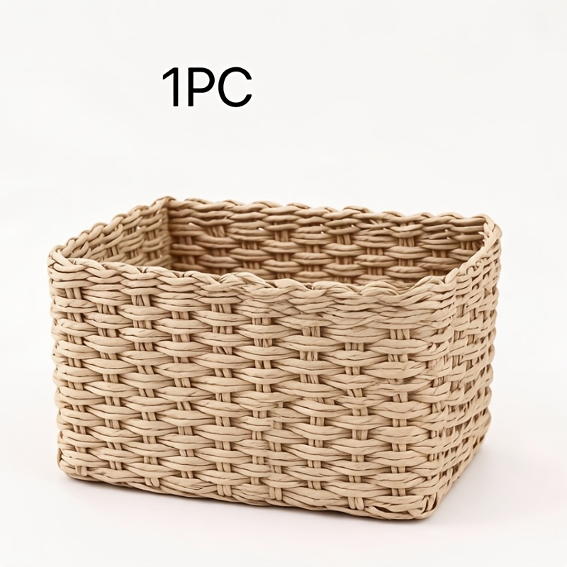 TEMU Panier de rangement 1 pièce beige naturel tissé à avec crochet rotatif, au design tissé ouvert et à la structure en rotin robuste, très adapté