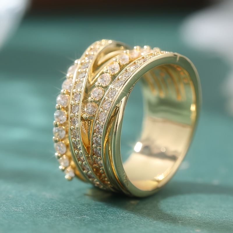 Luxury Multi-Layer Lines Interwoven Women's Ring with Synthetic Zirconia