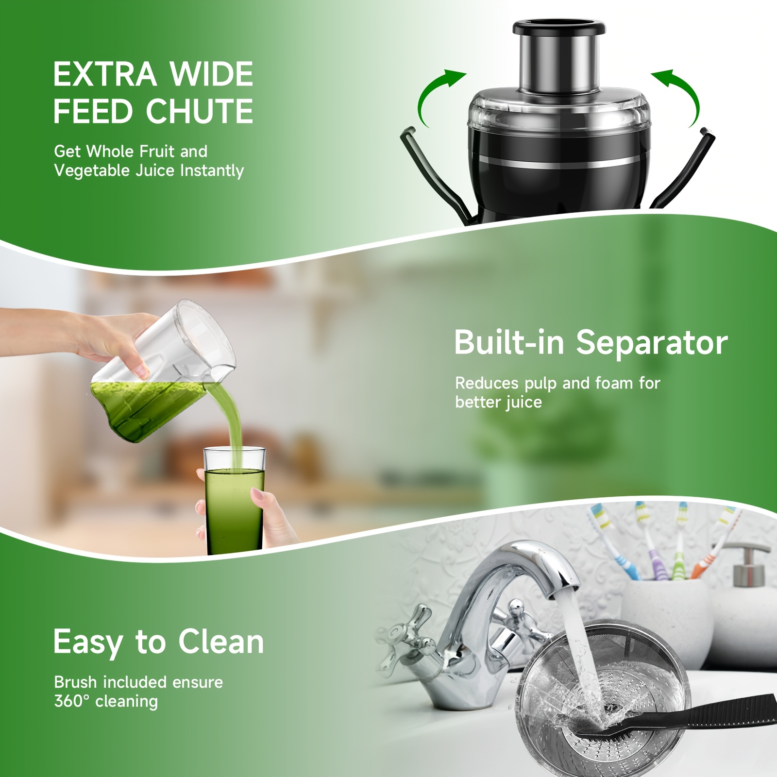 500W Centrifugal Juicer Machine with 3" Feed Chute, Dual Speeds, Stainless Steel, Dishwasher Safe, Detachable – Available in Green or Red