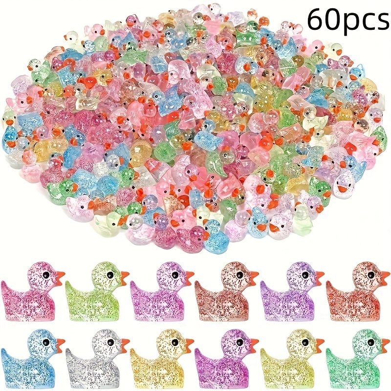 Image of 60pcs Of Sparkling Mini Resin Ducks - Handcrafted Colorful Aquarium Decorations, Garden And Glass Container Ornaments, Realistic Aquarium Bottom Shapes, With Transparent Material, Aquarium Additions