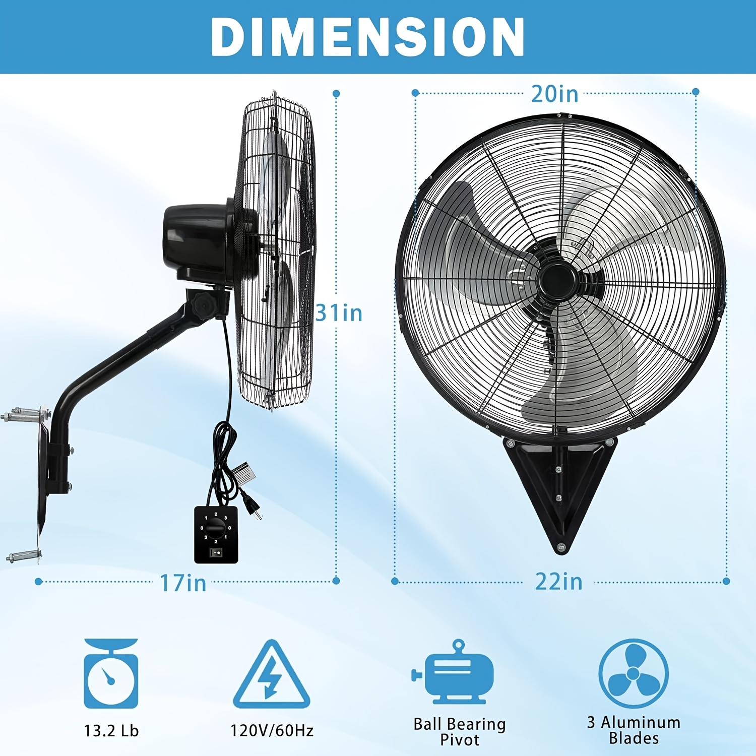 20-inch 4460 CFM High-Speed Oscillating Wall-Mounted Industrial... product image 3