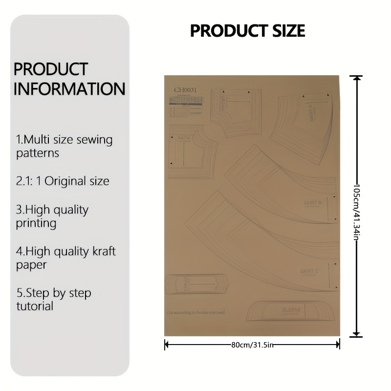 TEMU di Cucito Luna Taglia 9 (6m - 10A), Modelli di Abbigliamento in 1:1, Kit per Principianti, Prototipi di Cucito per Abbigliamento, Template per