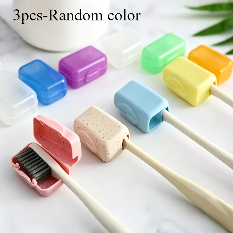 Image of 3/6pcsrandom Toothbrush Head Protective Cover, Portable Toothbrush Box Cover, Suitable For Outdoor Travel, Household Bathroom Storage, Pp Material, Space- Toothbrush Travel Box, Suitable For Daily Use