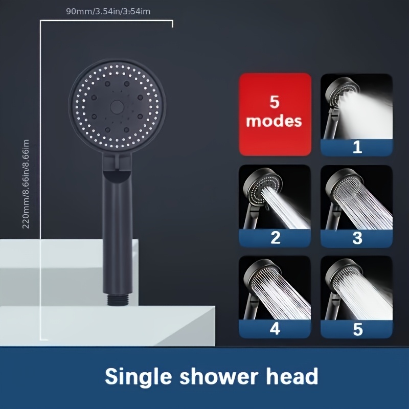 5-Speed High-Pressure Shower Head Compatible for homes - Heavy-Duty ABS Plastic Water-Saving Adjustable Showerhead with Fine Mist Mode, 300% Increased Flow, Easy Snap-On/Wall Mount Installation (No Tools) for Bathing & ShoweringFor shower use only