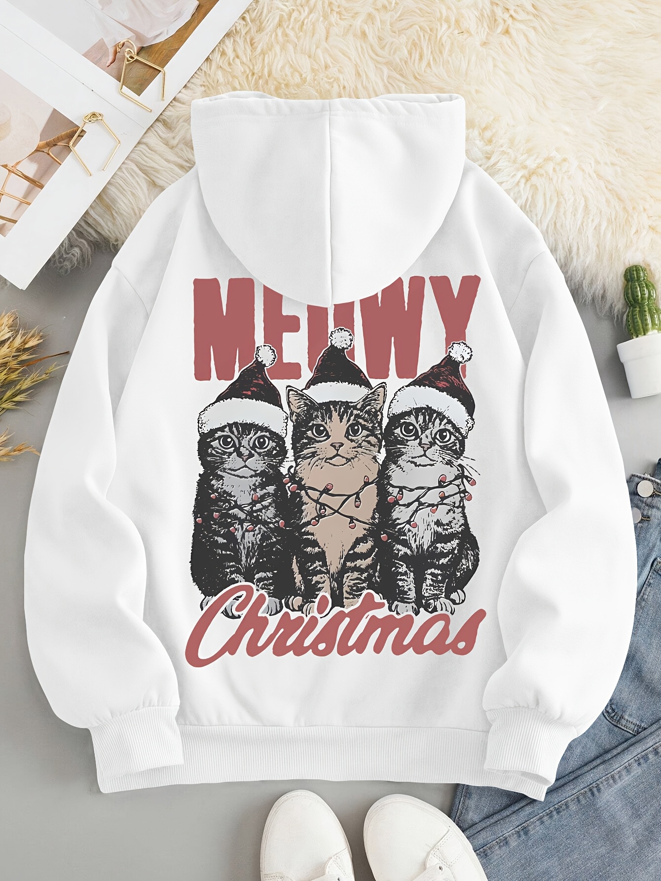 Sweat à capuche de Noël pour femmes en taille, pull en décontracté,  polyester avec un stretch, idéal pour l'automne et l